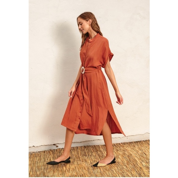 193 • Soft Rayon Blend Terracotta Belted Dolman Sleeve Dress - Picture 2 of 6